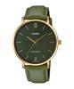 Minimalistic Gold Tone Green Leather Band Green Dial Analog Watch MTP-VT01GL-3B Men's 3-Hand