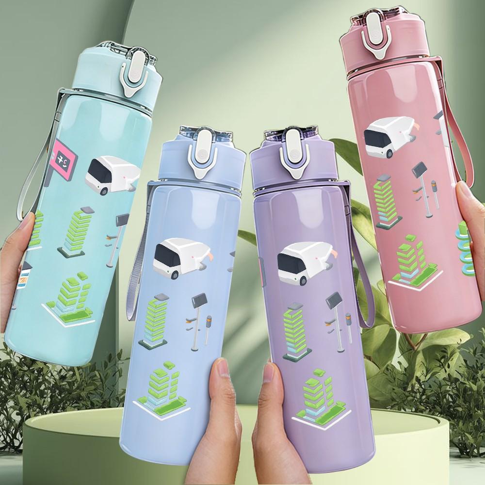 1PC Stationery School Supply Pattern 750ml Color Plastic Sports Water Bottle Leakproof Flip Straw Lid Suitable for Sports Office Home Use