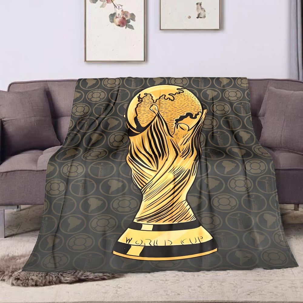 Golden Trophy World Cup Design Patterned flannel blanket perfect for the bedroom living room, sofa, or a little nap