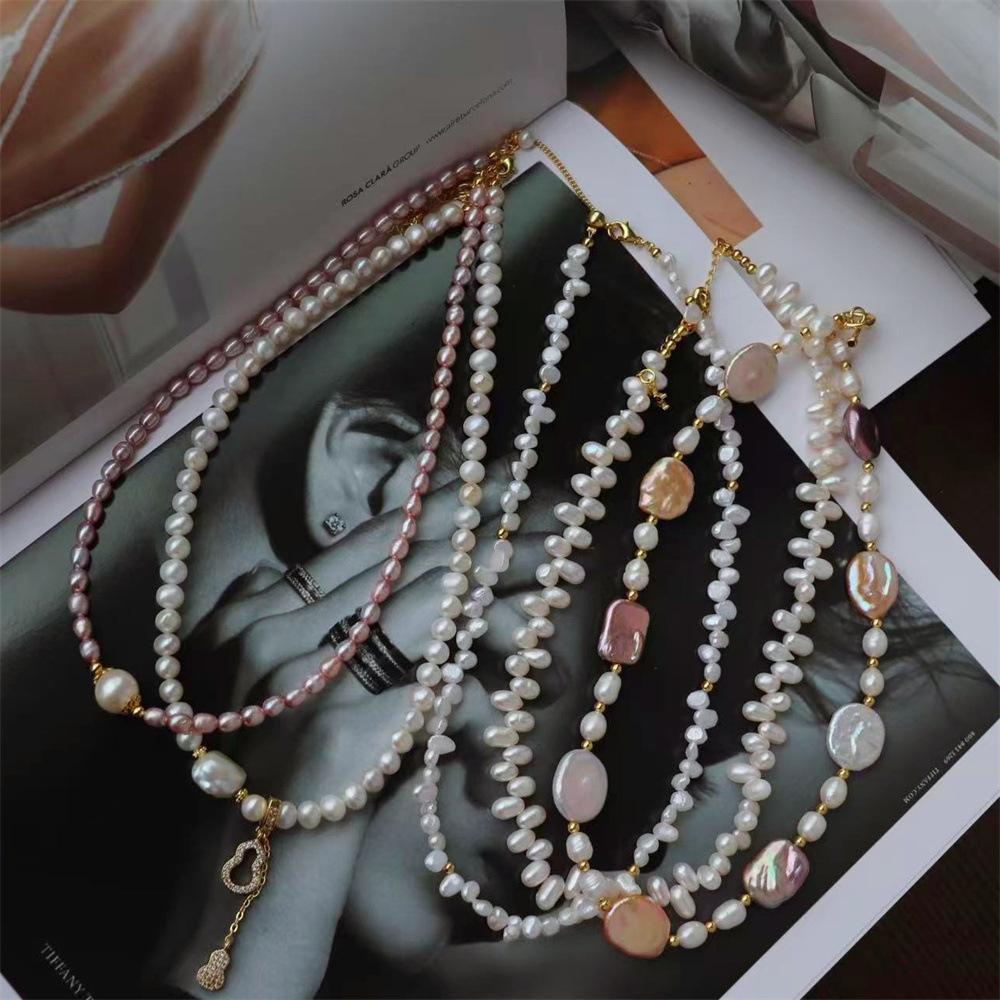 New design, minimalist style, natural freshwater pearl, purple baroque teardrop, delicate and luxurious, niche necklace for women