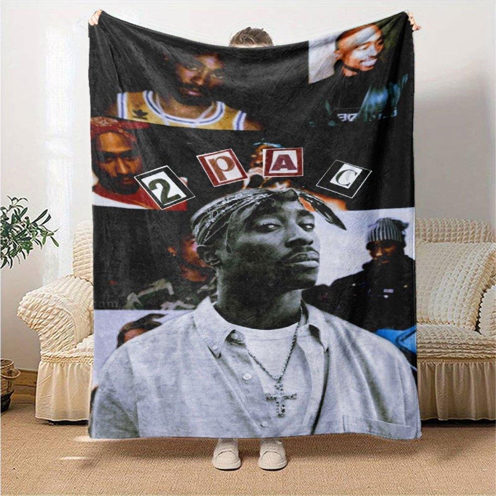 1 шт. Плед в стиле Hip Hop 2Pac, Мягкий, Легкий, Для всех сезонов, Многоцелевой плед для дивана, кровати, офиса и пикников, Французский стиль с культовыми обложками альбомов и цитатами