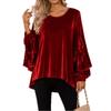 Spring Fall Women Velvet Long Sleeve Ruffle Casual Blouse Top