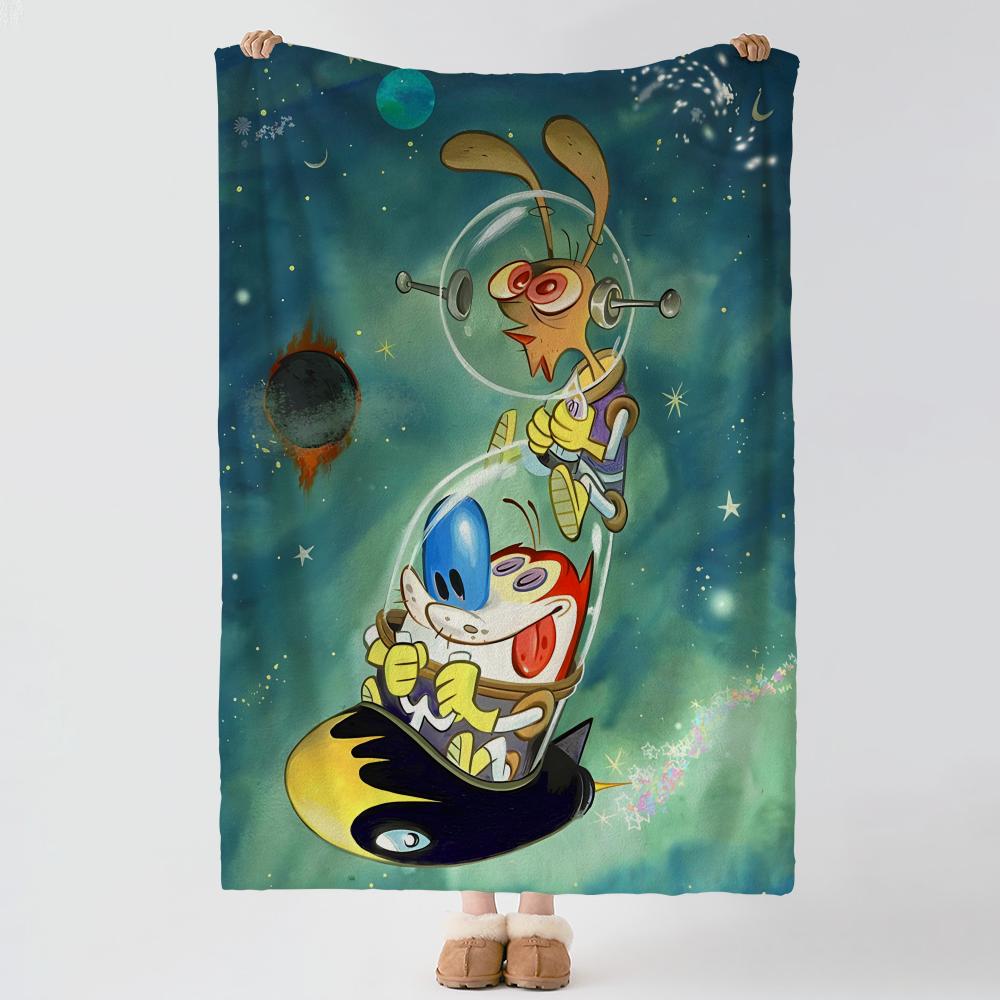 TThe RRen Stimpy Show Throw Soft Warm Flannel Blanket Multiuse Throw for Bed Sofa Office Air Conditioning Nap Blanket