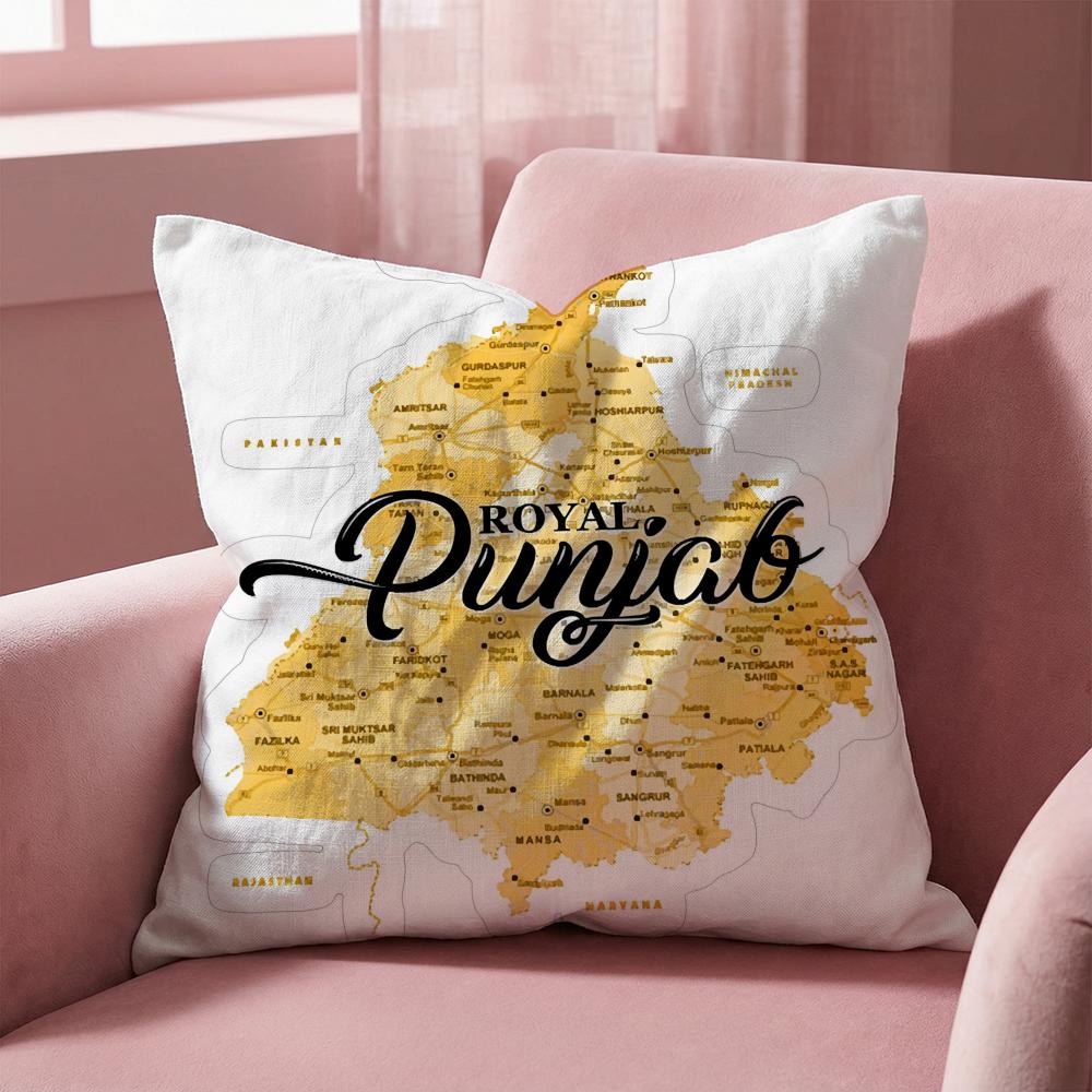 ART Punjab Map Cushion Cover Multi-Scene Pillow Cover for Home & Car - Reversible, Soft & Durable for Daily Use