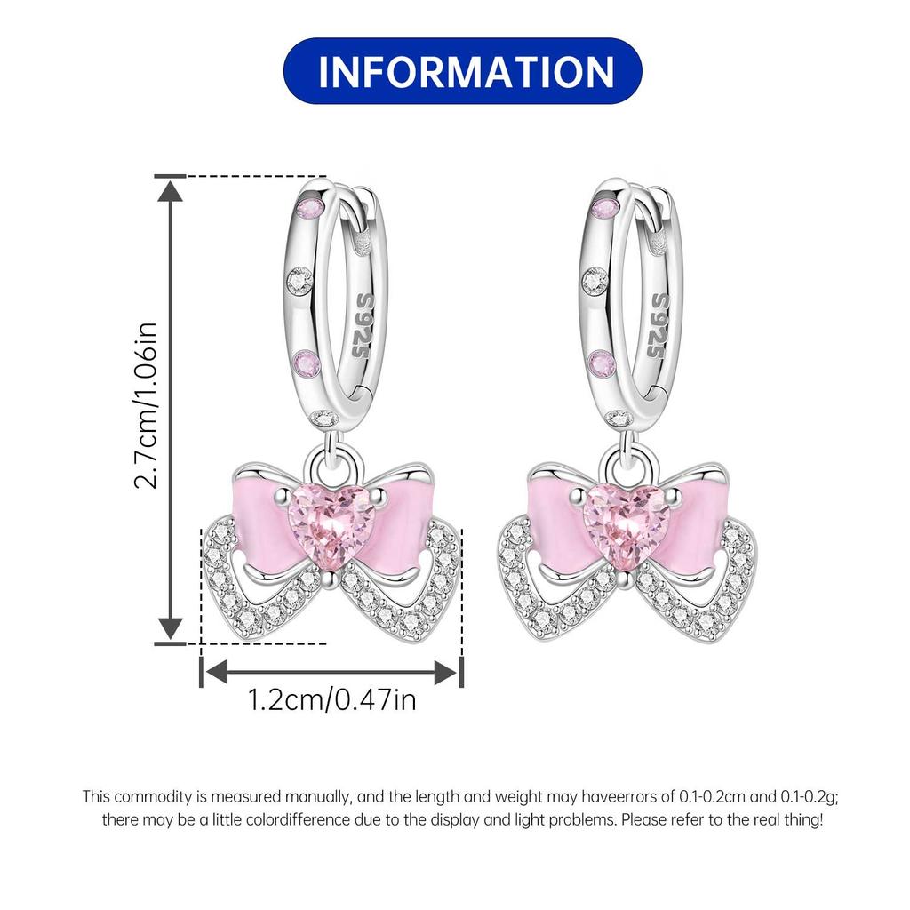 Orstarry 925 Silver Pink Sweet Bow Earrings Women Jewelry Trendy Drop Earrings Party Gift Anniversary