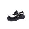 2024 Новые простые черные школьные туфли для детей с круглым носком, подходящие по цвету ПУ пряжки, нескользящие детские модные кожаные туфли на плоской подошве