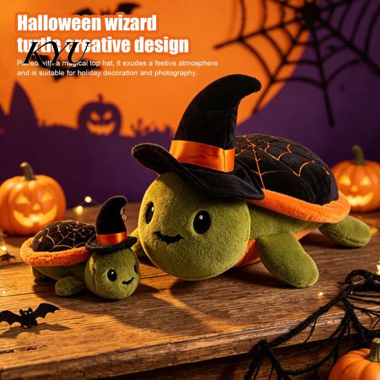 Polyester Fiber Stuffed Toy Halloween Cute Turtle Plush with Wizard Hat, Soft Kids Birthday Present Animal, Small Keychain Pendant, Holiday