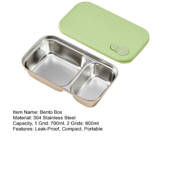 Stainless Steel Snack Containers 2 Compartment Lunch Box Leak-Proof Bento Box with Lids Reusable Food Storage Containers for Travel Camping Outdoor