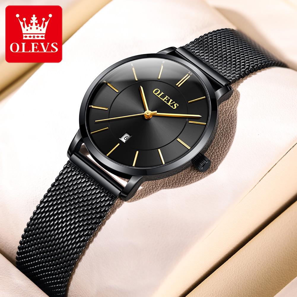 OLEVS Ultra thin Dial 6.5mm Women's Watches Japanese Movement Wristwatch Stainless Steel Mesh Strap Ladies Watch Luxury Brand