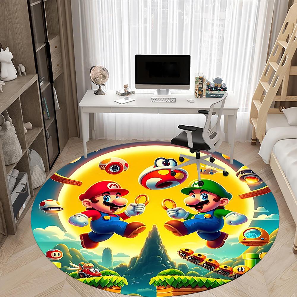 1pc Mario Luigi Office Round Area Rug, Indoor Mat Suitable For Office, Under Office Chairs Bedroom Living Room Home Decor, Room Deco192