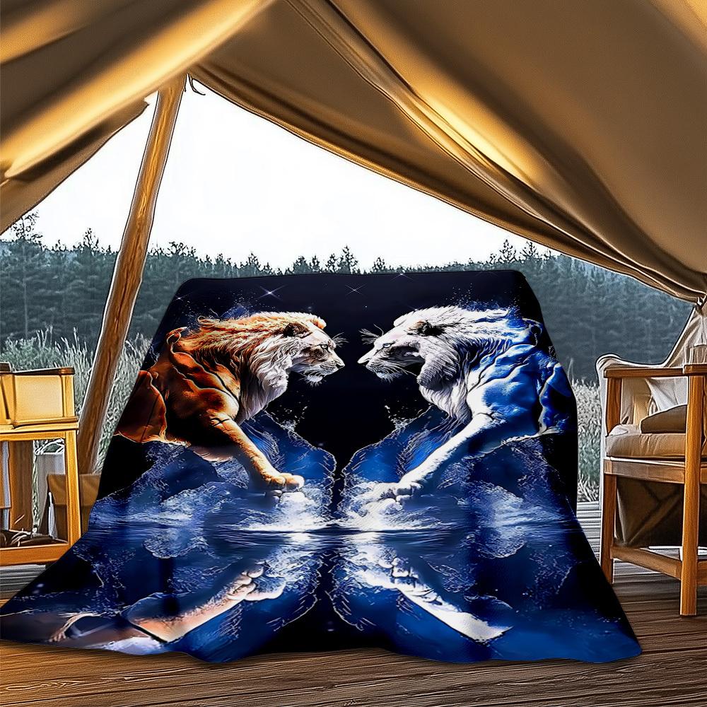 1pc Lion Artwork Print Outdoor Blanket, Lightweight Polyester,