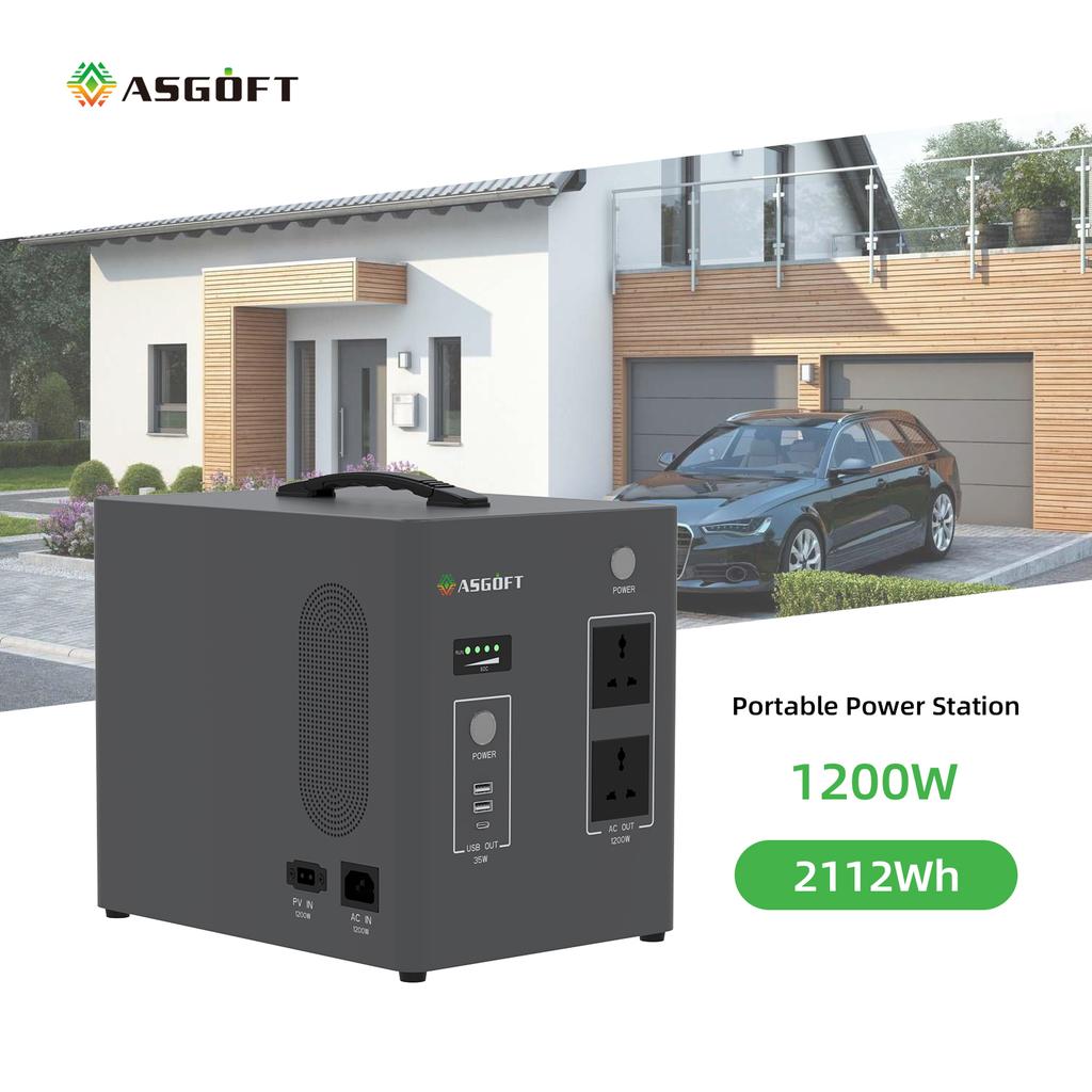 ASGOFT 1200W Portable Power Station 2009.6Wh LiFePO4 Fast Charging USB Solar Generator Backup Power Camping Home Emergency