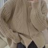 Женский ретро синий кардиган крупной вязки - Свободный крой, Верхняя одежда на осень/зиму, Ленивый и нежный стиль.