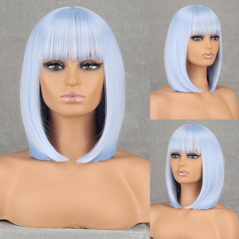 LISI HAIR Женская мода до плеч, коричневый прямой парик боб с челкой, синтетическое волокно, натуральный цвет, повседневная одежда, парик боб
