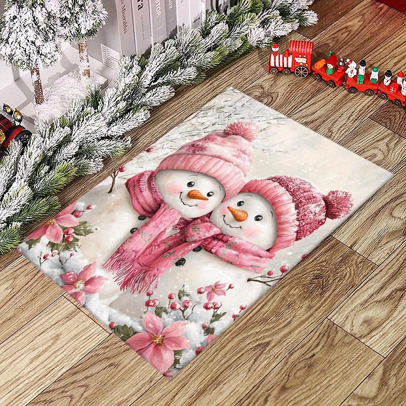 Christmas Snowman Print Area Rug with Pink Scarf Carpet for Living Room Kitchen Bedroom and Home Decor Ideal Gift for Christmas