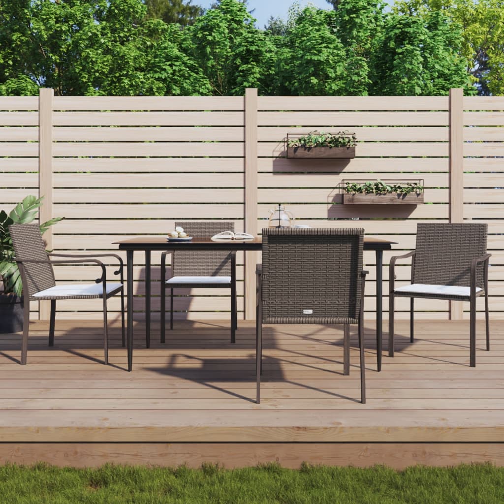 5 Piece Outdoor Dining Set with Cushions Poly Rattan and Steel