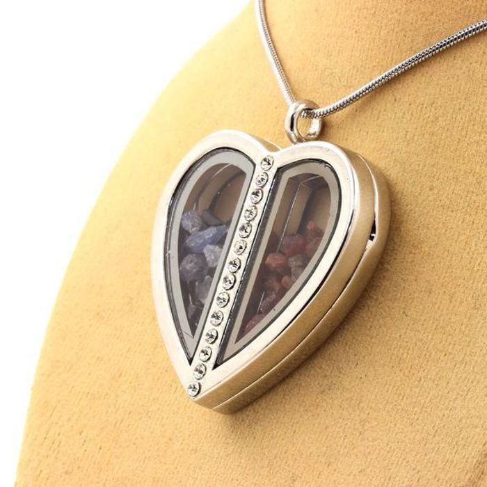 Pierres et Minéraux. Collier Saphir + Tourmaline multicolore brut. Modèle coeur.