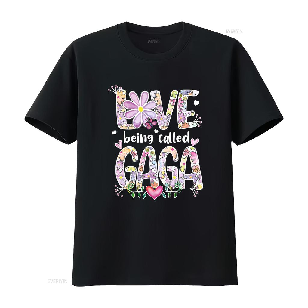 Cute Watercolor Floral Love Being Called Gaga Quote Print Casual T Shirt vintage Washed Stretched Versatile