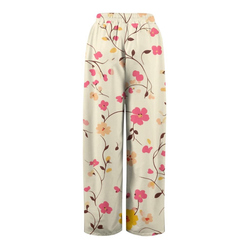 Женские брюки с принтом и широкими штанинами, с карманами, с высокой талией, на кулиске, свободные, повседневные