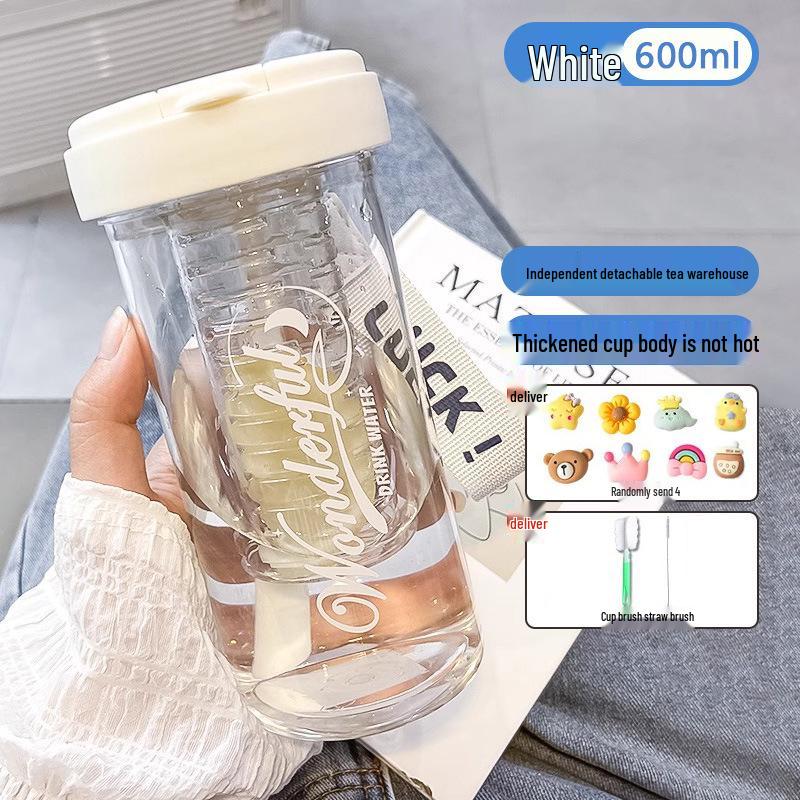 High-Value Portable Flower Tea Cup - Outdoor Plastic Mug with Water Separation and Straw