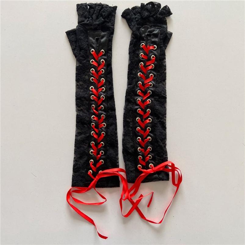 Перчатки для косплея, 1 пара, женские длинные перчатки в стиле ретро на Хэллоуин, готические кружевные перчатки без пальцев