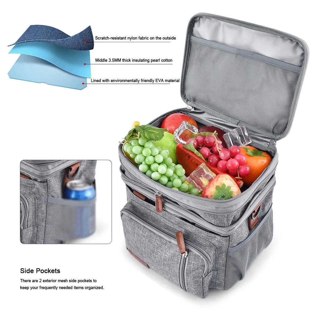 Double Deck Lunch Tote Bag Expandable Thermal Lunchbox Insulated Lunch Pail with Shoulder Strap for Work Office Camping Travel