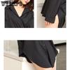 Women Blouses Spring Long Sleeve Black Chiffon Shirt with Belt Ladies Loose All-match Fashion Chic Casual Simple Tops