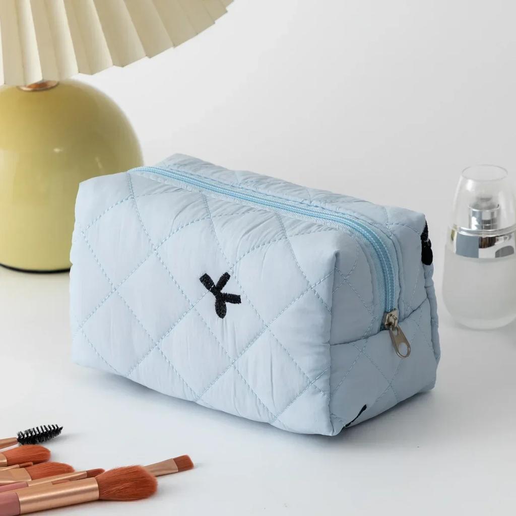 Lovely Bow Makeup Bag for Women Embroidered Bowknot Travel Cosmetic Bags Large Capacity Handheld Makeup Toiletry Storage Bag