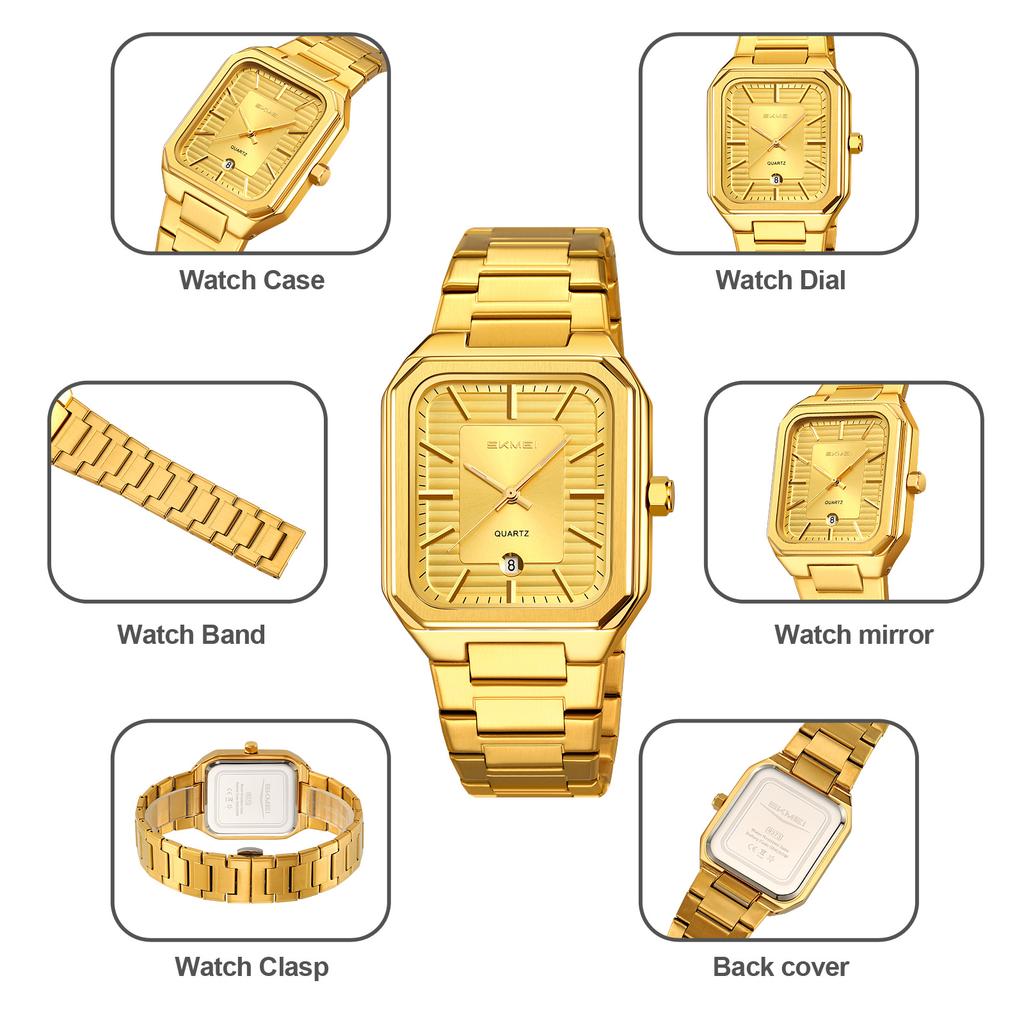 Skmei Роскошные Квадратные Кварцевые Часы для Бизнеса Классический Циферблат с Полосатым Дизайном с Браслетом из Нержавеющей Стали Наручные Часы для Мужчин