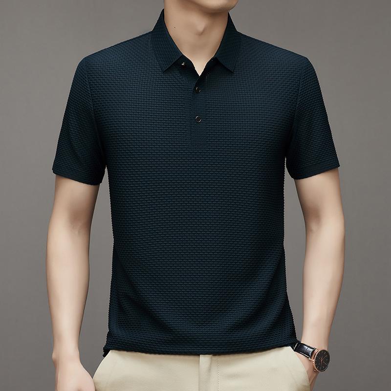 Мужская рубашка поло, летняя свободная хлопковая рубашка поло с коротким рукавом и вышивкой в ​​полоску