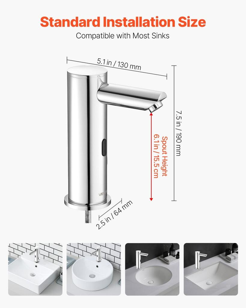 Touchless Bathroom Sink Faucet, Automatic Motion Sensor Restroom Toilet Faucet, Hands Free Adjustable Cold Hot Single Handle Water Mixer Battery