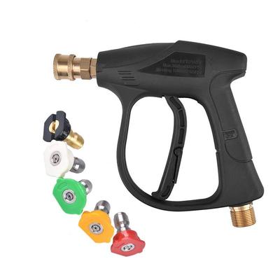 Пистолет для мойки высокого давления 4350PSI M22-14mm 1/4 дюйма Быстрое соединение Короткий пистолет с 5 насадками (Регулировка от 0 до 65 градусов) Короткий пистолет для мойки высокого давления Ca