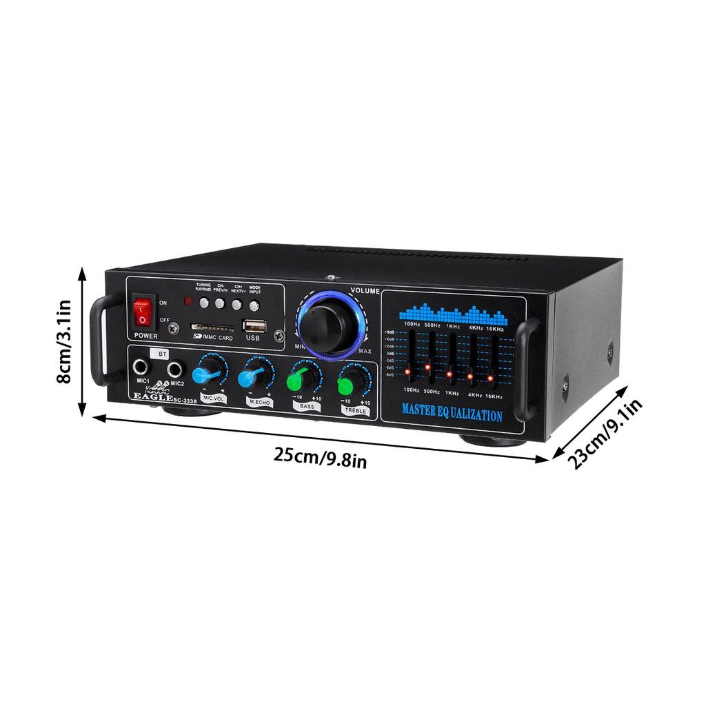 2000W 2 Micphone Bluetooth Stereo Amplifier Surround Sound Mixer 220V FM AUX USB SD AMP Home Cinema Karaoke Remote Control