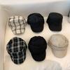 Pleated Pile Cap, Plaid Solid Color Casual Newsboy Hat, Simple and Versatile Short-brimmed Visor for Women