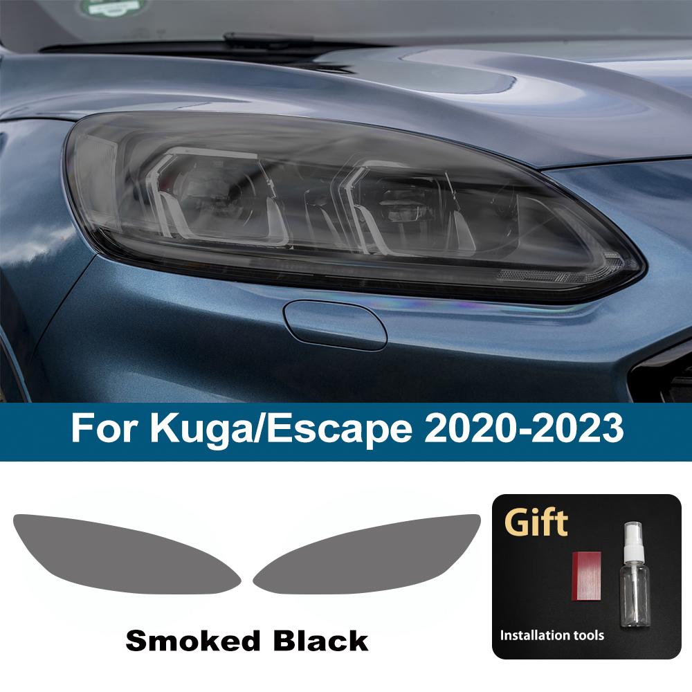 Виниловая пленка с высоким глянцем для Ford Kuga/Escape 2020-2026, защитная пленка для фар автомобиля, дымчато-черная, с защитой от царапин, предварительно вырезанная