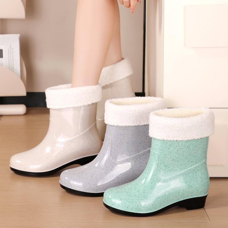 Rain shoes women's short rain boots fleece water shoes warm water boots adult rain shoes women's fashion waterproof