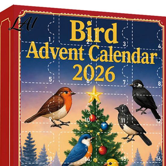 Collectible Bird Figurines 24 Day Advent Calendar with 2D Flat Acrylic Hanging Pendants Christmas Natural Style Ornaments Countdown Calendar,