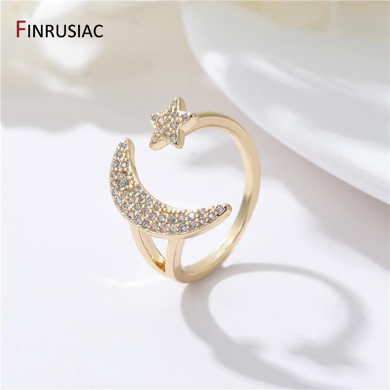 FINRUSIAC Позолоченная латунь 14K Регулируемые кольца для женщин Металлическая латунь Обручальное Свадебное Вечеринка Кольцо Женские украшения для пальцев Подарок