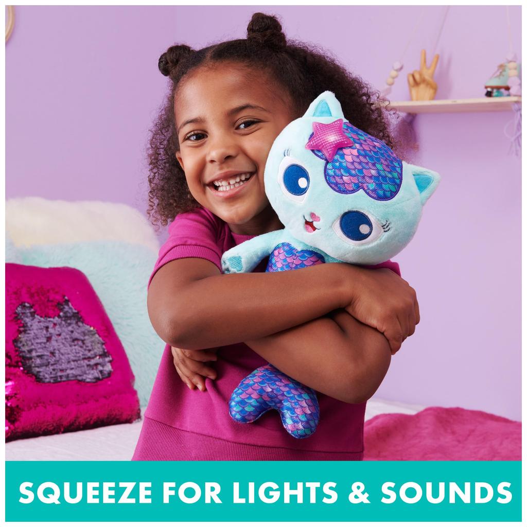 Gabby's Dollhouse 14-inch Interactive Talking MerCat Plush Toy for Kids with Lights, Music, and Phrases, for Girls and Boys Ages 3+
