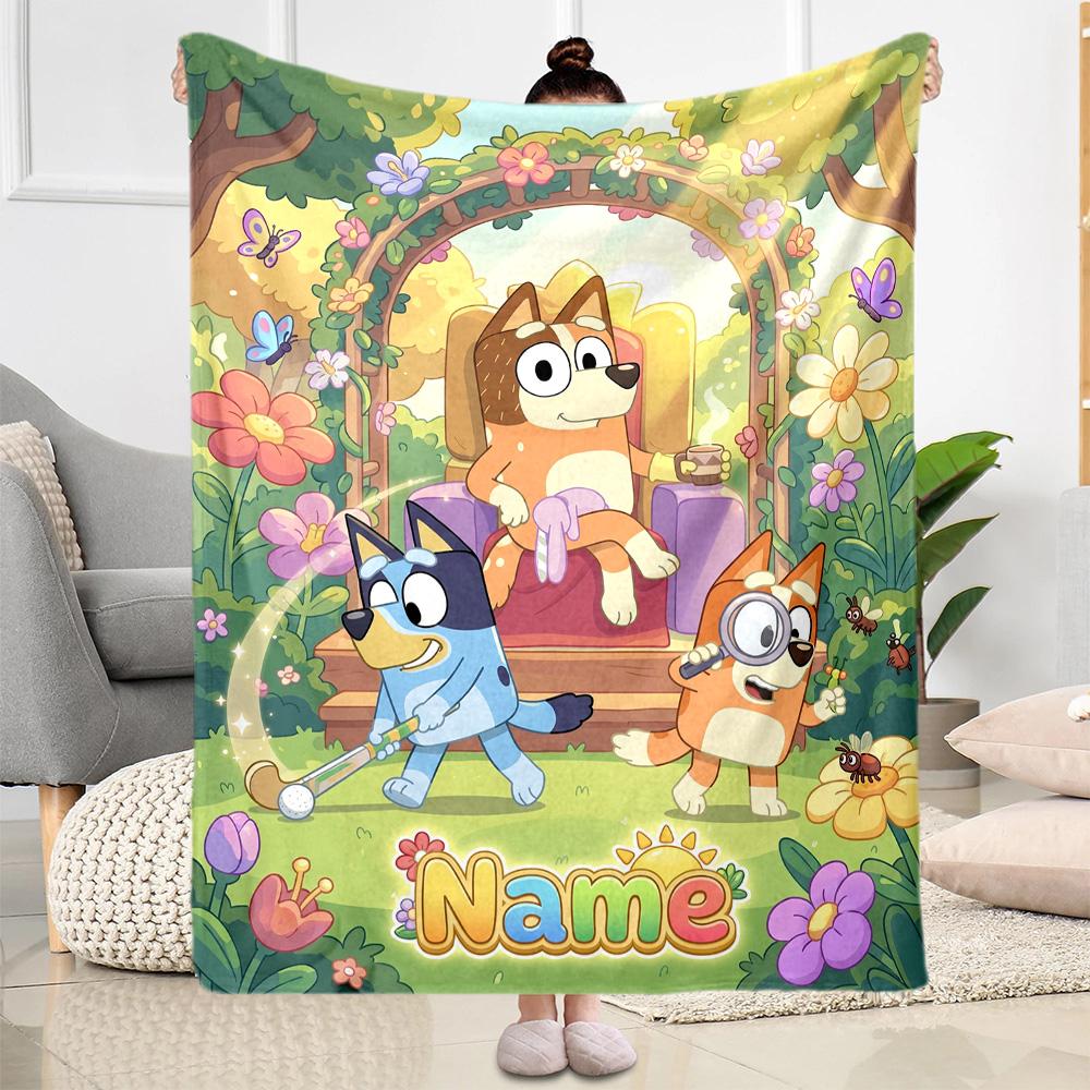 Bluey Bingo Adventure Customize Text Blanket Gift Personalized Blanket Comfortable Throw For Office Chair Office Picnics Sofa for All Occasions