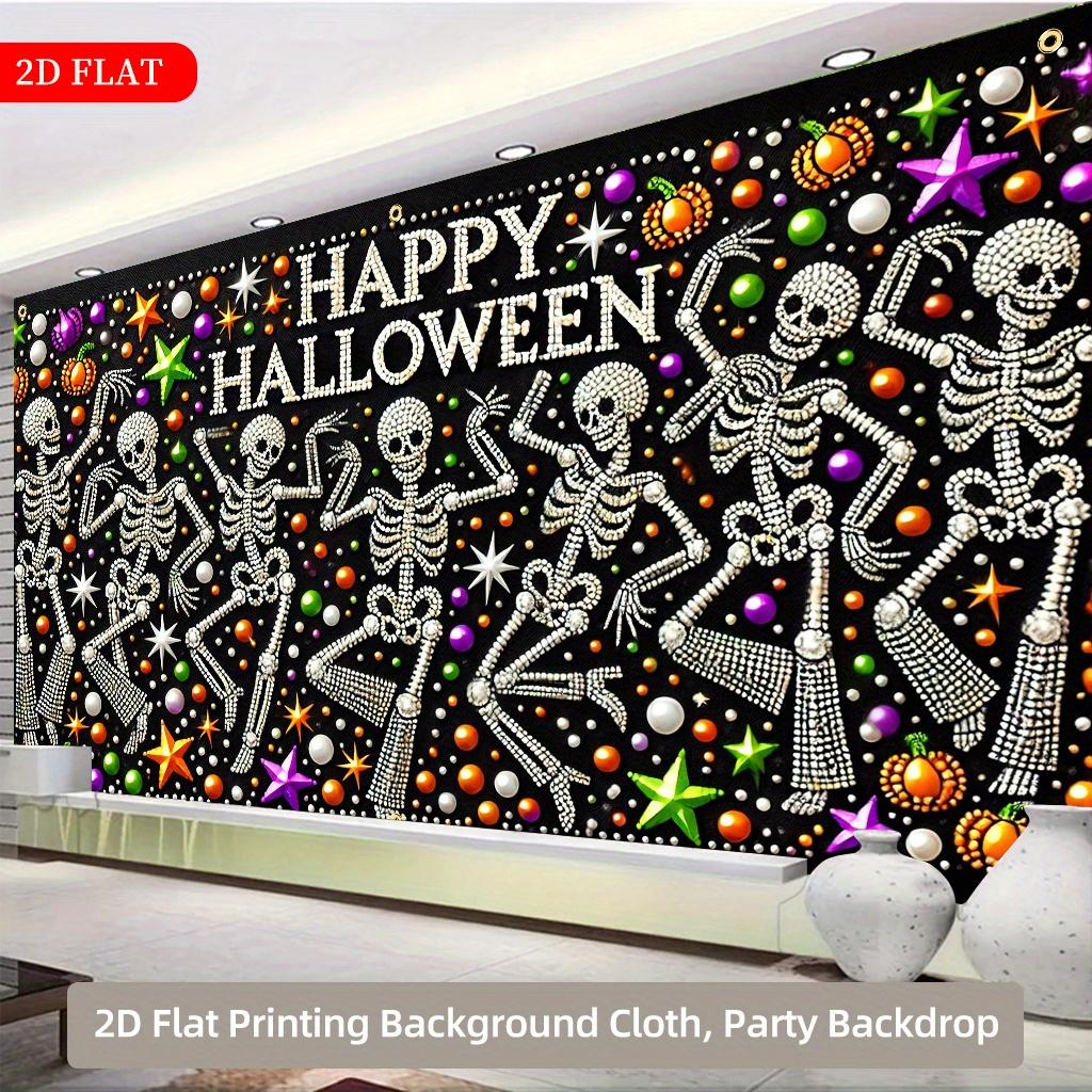 1 piece of 2D flat banner, Halloween Happy Skeleton Dance, polyester fiber background clothzyc