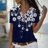 Лето 2025 Новая Мода Женская Блузка с Коротким Рукавом и V-образным Вырезом на Пуговицах с Цветочным Принтом