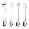 Elegant Table Decor for Parties 4Pcs Christmas Dessert Spoons, Stainless Steel Coffee Spoons with Gingerbread Star Shaped Stirring Man Stocking