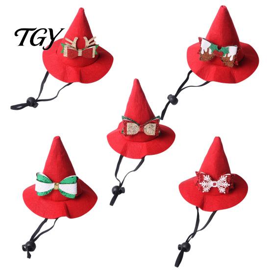 Adjustable Pet Wizard Hat Cat Pointed Christmas Hat, with Bow, Cute Festive Costume Accessories Witch for Small to Medium Cats, Holiday Party