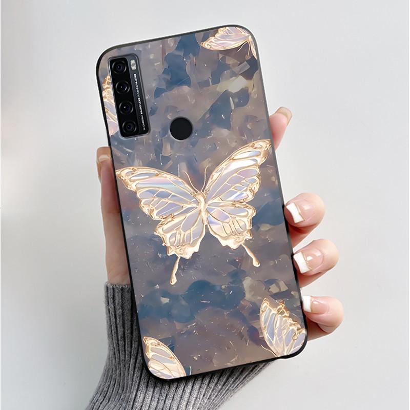 Для чехла TCL 20 SE 20SE Силиконовый Цветок нарисованный ТПУ Черный Funda для чехла TCL 20 SE TCL20SE TCL20 SE Защитный Coque etui Чехол