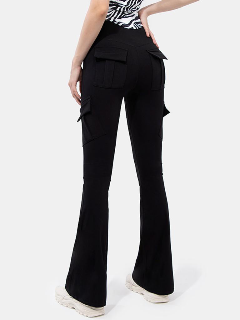 Women Wide Leg Pants Leggings Fitness Sports High Waist Bell-bottoms Leggins Pocket Push Up Pants Workout Leggings Cargo Pants Casual Hip Pop Pants