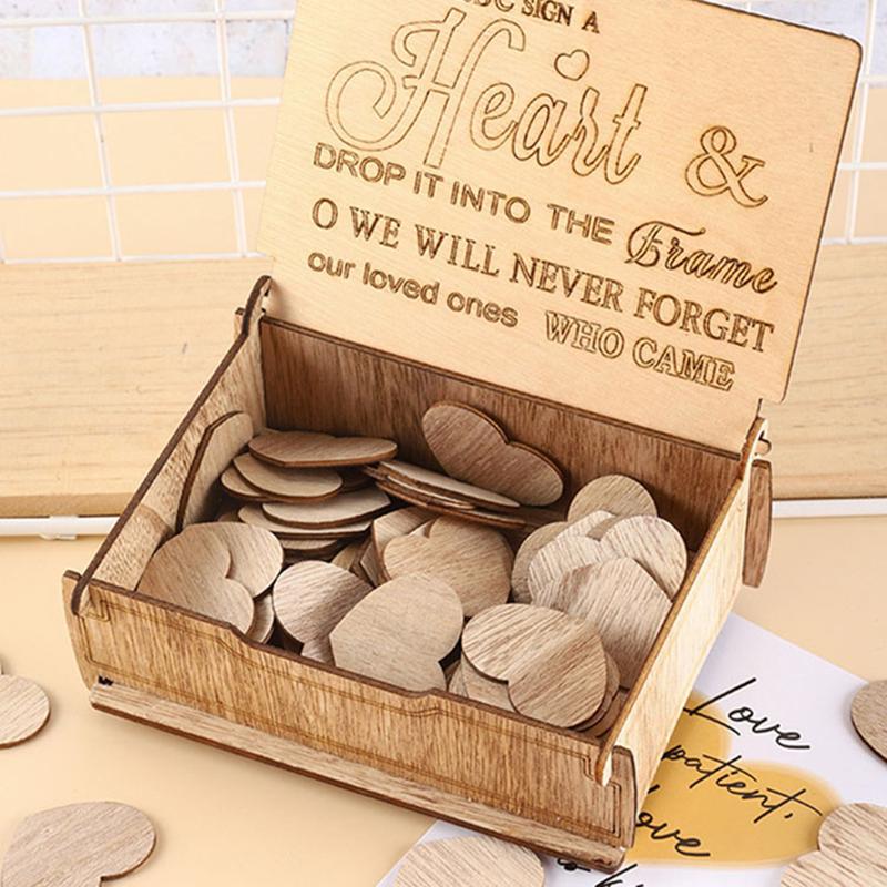 Heart Shaped Frame Wooden Love Signature Guest Book Rustic Drop Box With Heart Tags Wedding Birthday Party Props Desktop Decor