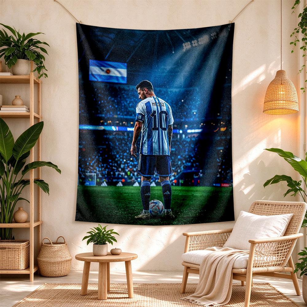 Football Messi Handwoven Tapestry Nordic Minimal Great for Bedroom Reading Corner Balcony Four Seasons Vintage Wall Art