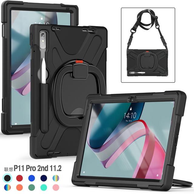 Kids Stand Case For Lenovo Tab P11 Pro Gen2 Xiaoxin Pad Pro 2022 11.2 inch TB132FU 138FC 360 Rotating Armor Cover Shoulder Strap