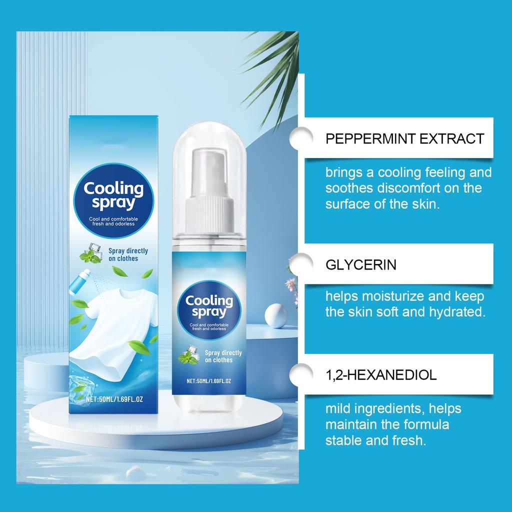 Охлаждающий спрей для летней одежды для улицы: Освежающий, Прохладный и Нелипкий, Физический Охлаждающий Спрей 50 мл
